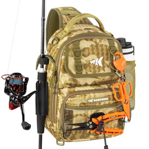 KastKing BaitSpace Standard Fishing Tackle Sling Bag Waterresistant Sling Pack for Bank Wader Boat Fishing Rod Beverage Holder Adjustable Straps Durable 420D Nylon Fabric - Image 1
