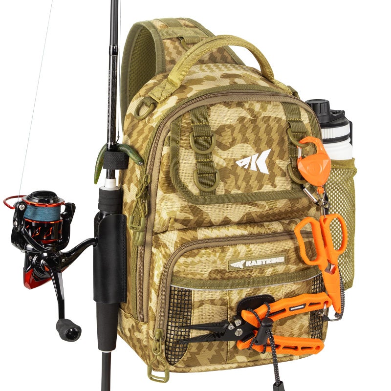 KastKing BaitSpace Standard Fishing Tackle Sling Bag Waterresistant Sling Pack for Bank Wader Boat Fishing Rod Beverage Holder Adjustable Straps Durable 420D Nylon Fabric - Image 2