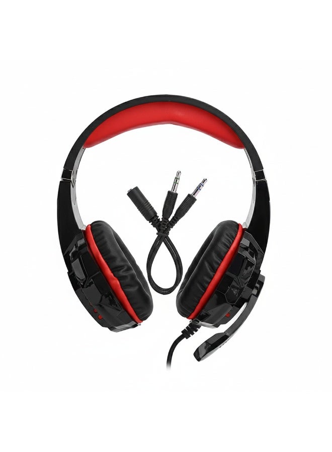 سماعة رأس ألعاب بمدخل 3.5 مم AUX – مزودة بمحول 1 إلى 2 للكمبيوتر واللابتوب، صوت ستيريو عالي الجودة مع ميكروفون مدمج - Image 3