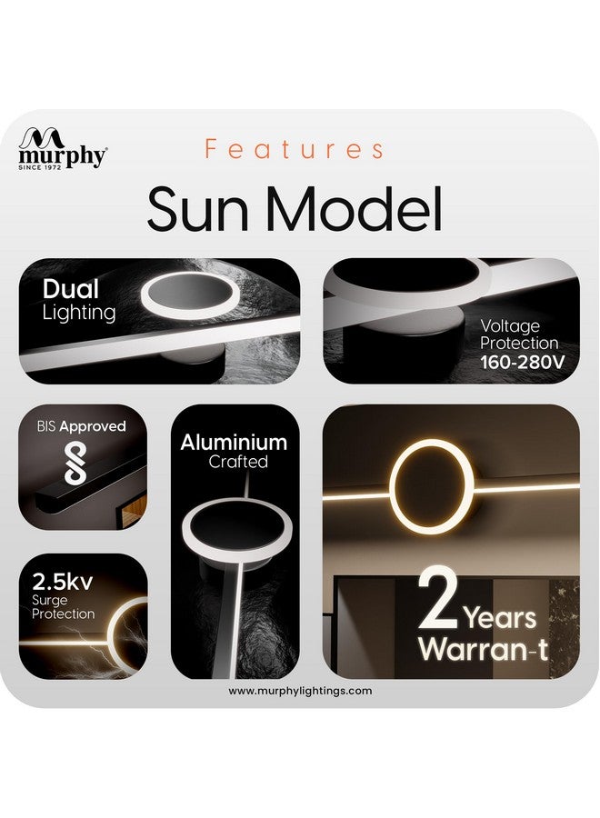 MURPHY Murphy Aluminium Sun Model 16+2W Black Finish LED Picture Frame Light With 3 Color Changing Modes (White, Warm, Natural) for Bathroom Dressing Table  - Image 3