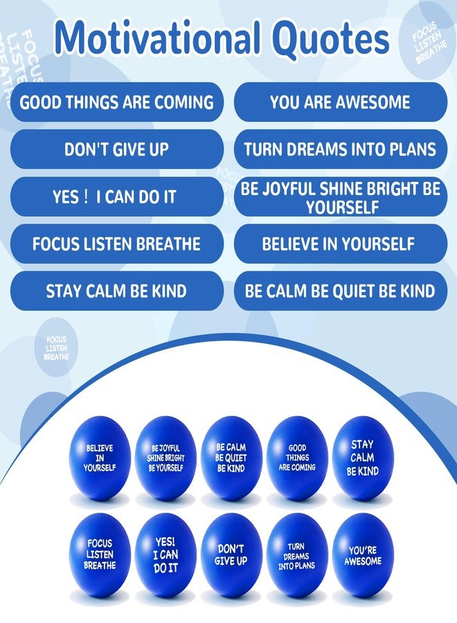 WELLVO 108 Pack Motivational Stress Balls Bulk for Adults, Blue Foam Anxiety Relief Fidget Squeeze Toys with Inspirational Quotes, Office Appreciation Gifts, Kids Classroom Rewards, Easter Basket Stuffers - Image 2