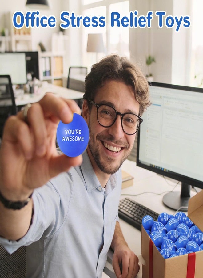 WELLVO 108 Pack Motivational Stress Balls Bulk for Adults, Blue Foam Anxiety Relief Fidget Squeeze Toys with Inspirational Quotes, Office Appreciation Gifts, Kids Classroom Rewards, Easter Basket Stuffers - Image 3