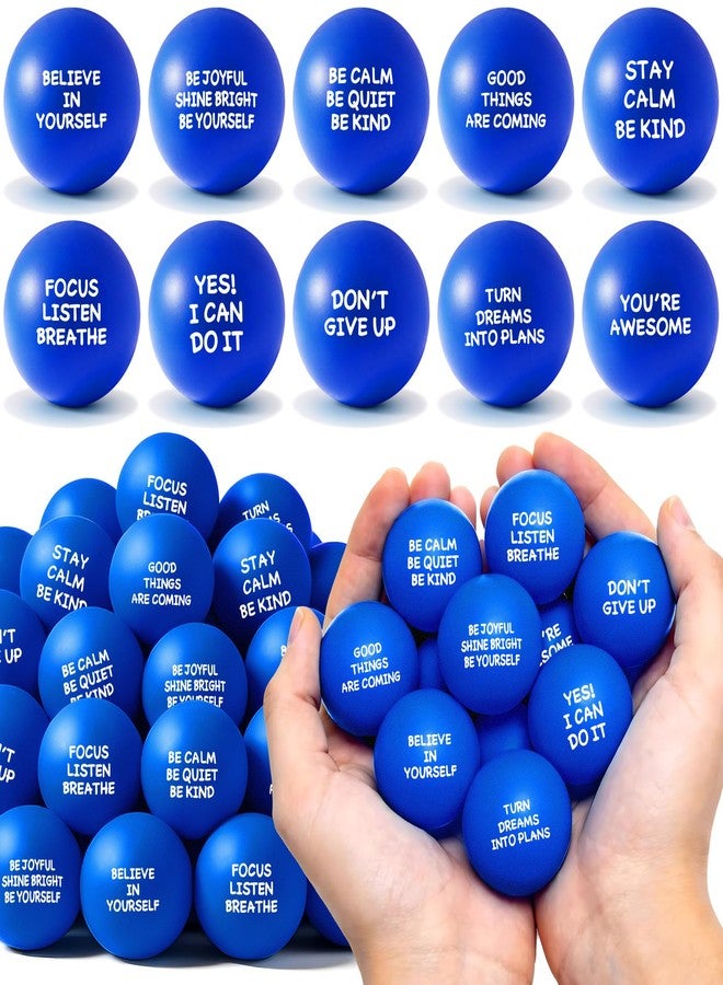 WELLVO 108 Pack Motivational Stress Balls Bulk for Adults, Blue Foam Anxiety Relief Fidget Squeeze Toys with Inspirational Quotes, Office Appreciation Gifts, Kids Classroom Rewards, Easter Basket Stuffers - Image 1