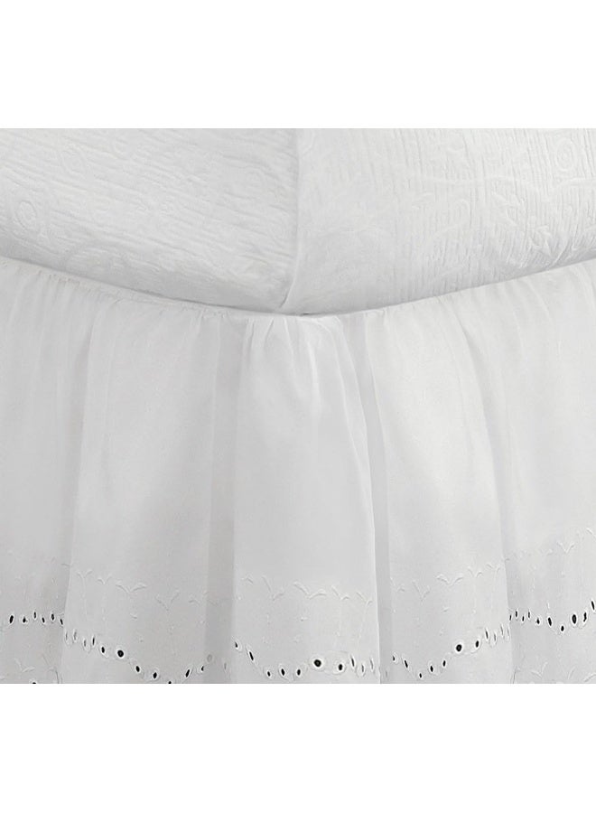 Fresh Ideas Eyelet Bed Skirt Dust Ruffle Embroidered Details, Classic 14” Drop Length Gathered Styling, Twin, White  - Image 2