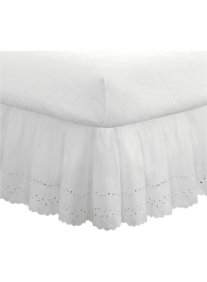 Fresh Ideas Eyelet Bed Skirt Dust Ruffle Embroidered Details, Classic 14” Drop Length Gathered Styling, Twin, White  - Image 5