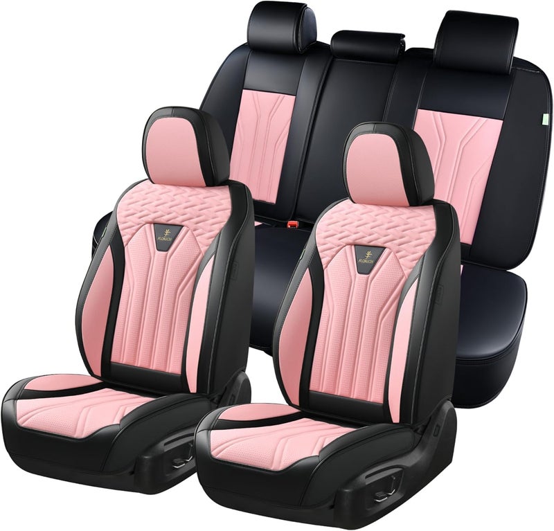 FLORICH Leather Seat Covers Pink Car Seat Covers Full Set Car Seat Protectors 5 Seats Driver Seat Covers Fit for Most Cars Trucks SUV - Image 1