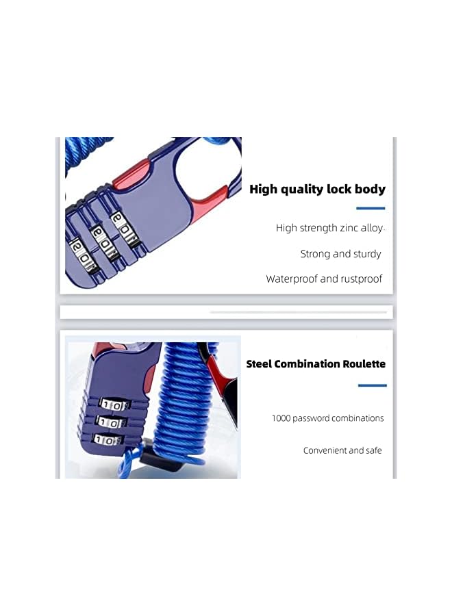PROMASS PROMASS Combination Padlock 3 Digit Combination Lock, School Gym Locker Portable Wire Rope Combination Lock Luggage Bag Helmet Electric Vehicle Anti-Theft Combination Lock Waterproof Padlock (blue)  - Image 5