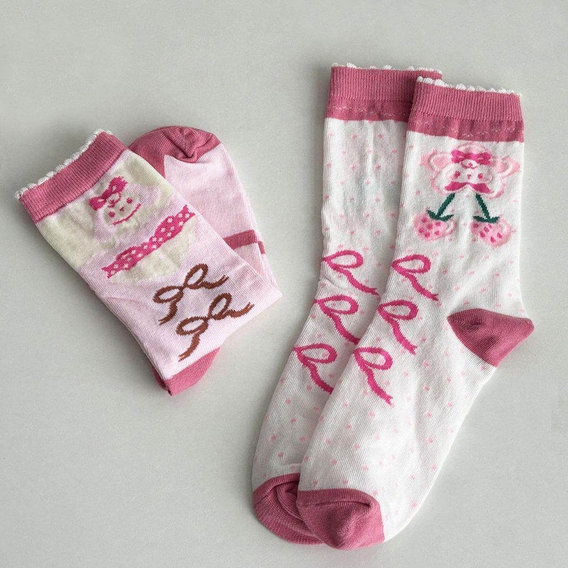 Lolita Girls Cute Bow Printed Cotton Knee-High Socks - Image 3