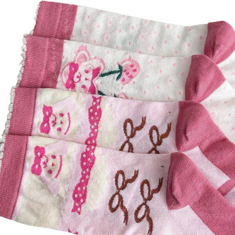 Lolita Girls Cute Bow Printed Cotton Knee-High Socks - Image 5