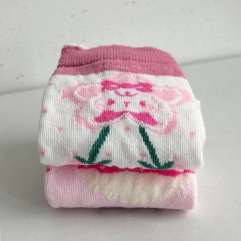 Lolita Girls Cute Bow Printed Cotton Knee-High Socks - Image 2