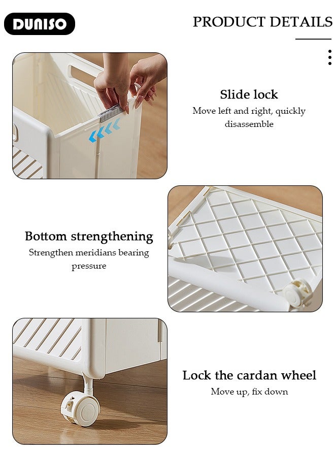 DUNISO Foldable Laundry Hamper,Rolling Laundry Basket,Foldable Laundry Hamper With Wheels,2 section Collapsible Laundry Basket Dorm Room Storage for Bedroom, Bathroom, College,Laundry Organizer and Storage Basket,Beige  - Image 3