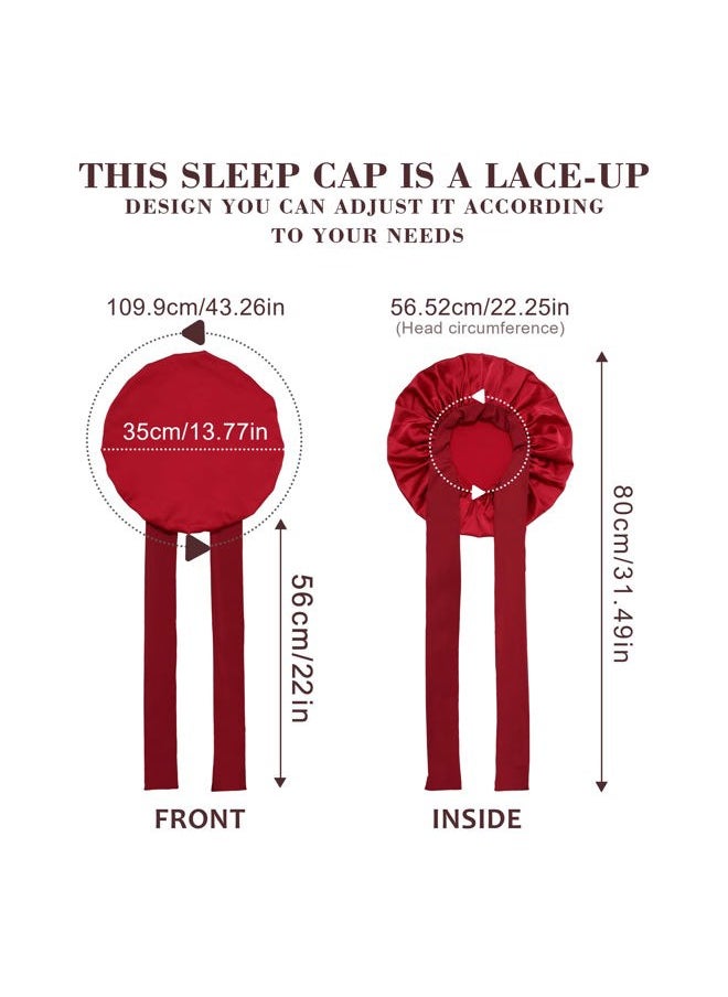 HAIMEIKANG Satin Bonnet for Women Silk Hair Bonnets for Sleeping Large Bonnets with Tie Band Night Cap Sleep Cap for Women Curly Night Cap(Claret)  - Image 2