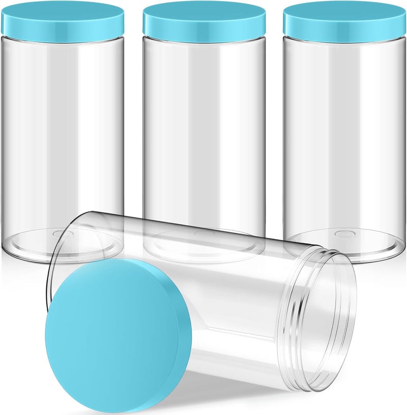Patelai 4 Pieces Round Wide-mouth Leak Proof Plastic Container Jars with Lids for Travel Storage Makeup Beauty Products Face Creams Oils Salves Ointments DIY Making(32 Ounce,Blue) - Image 1