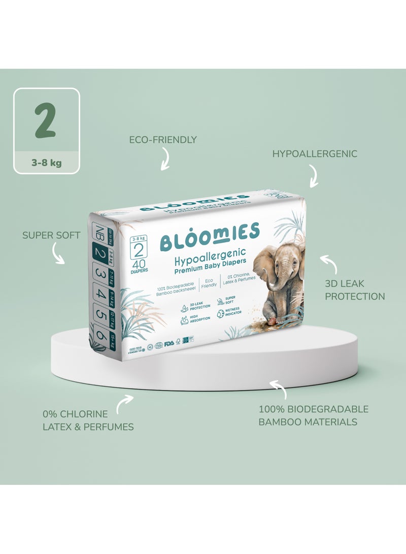 Bloomies Organic Bamboo Baby Diapers Size 2 (3-8kg baby) 120pcs (40X3) Bundle| Eco-friendly, Hypoallergenic, Non-toxic, Breathable Nappies  - Image 2