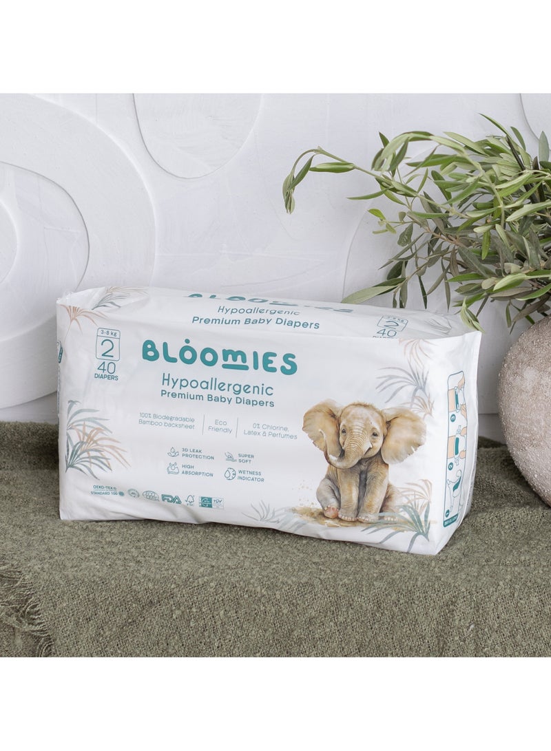 Bloomies Organic Bamboo Baby Diapers Size 2 (3-8kg baby) 120pcs (40X3) Bundle| Eco-friendly, Hypoallergenic, Non-toxic, Breathable Nappies  - Image 3