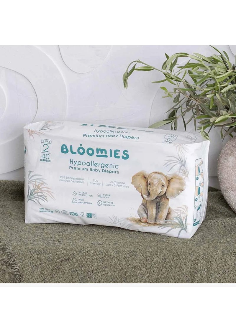 Bloomies - Organic Bamboo Baby Diapers Size 2 (3-8kg baby) 120pcs (40X3) Bundle| Eco-friendly, Hypoallergenic, Non-toxic, Breathable Nappies - Image 1