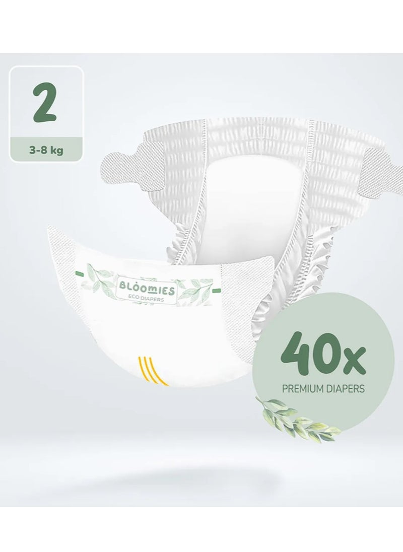 Bloomies - Organic Bamboo Baby Diapers Size 2 (3-8kg baby) 120pcs (40X3) Bundle| Eco-friendly, Hypoallergenic, Non-toxic, Breathable Nappies - Image 1
