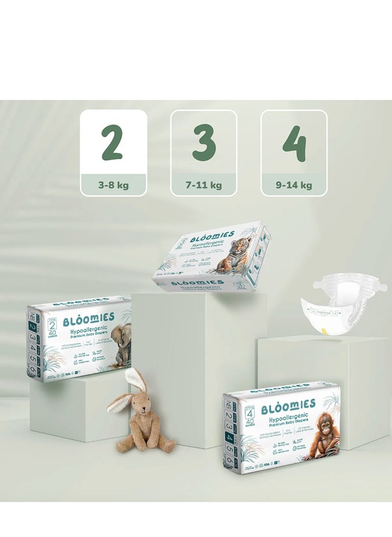 Bloomies - Organic Bamboo Baby Diapers Size 2 (3-8kg baby) 120pcs (40X3) Bundle| Eco-friendly, Hypoallergenic, Non-toxic, Breathable Nappies - Image 1