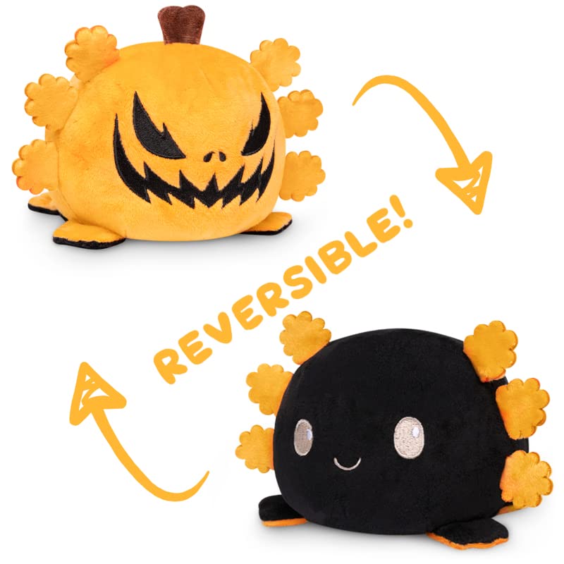 TeeTurtle - The Original Reversible Axolotl Plushie - Black + Pumpkin - Cute Sensory Fidget Stuffed Animals That Show Your Mood - Perfect for Halloween! - Image 3