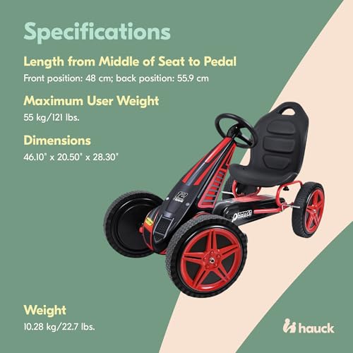 hauck Kids Pedal Go Kart, Hurricane 4 Wheel Bike Cart with Rubber Tires, Ages 4-10, Red - Outdoor Ride-On Bicycle Karts with Wheels for Boys and Girls - Image 5