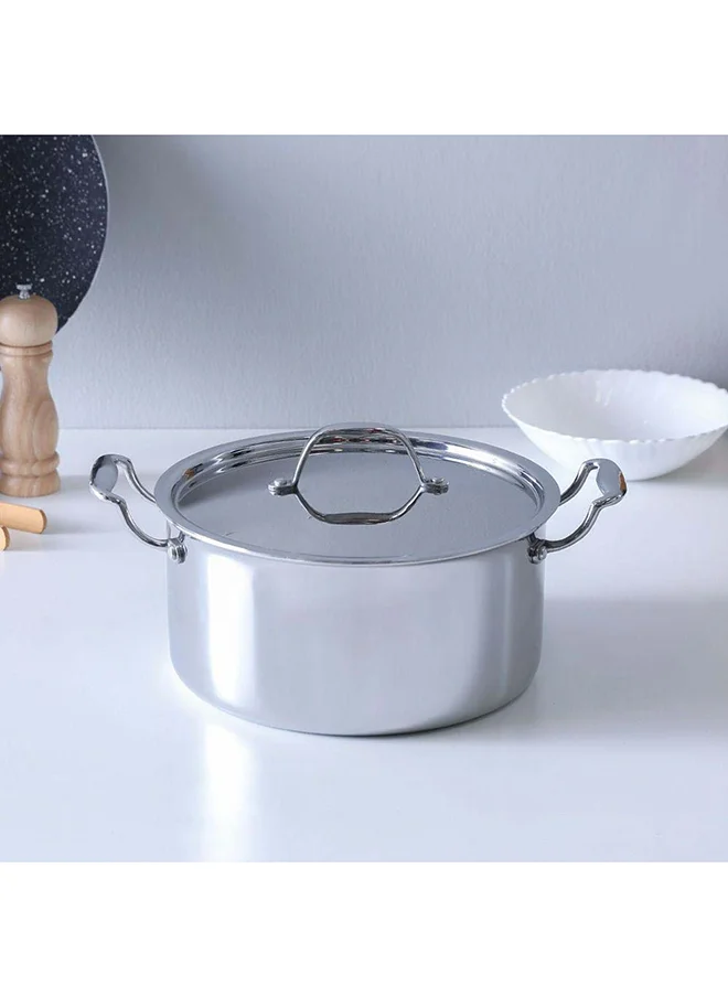 DANUBE HOME Celina Stainless Steel Casserole With Ss Lid 2.5Mm Stainless Steel Non-Stick Stockpot With Cover For Kitchen W24Xh12.5Cm - Silver