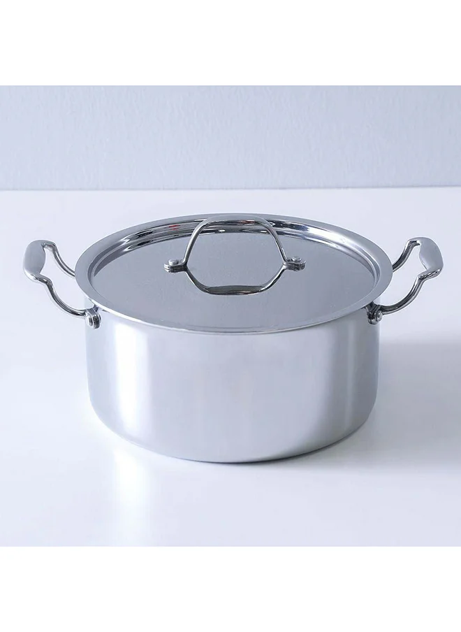 DANUBE HOME Celina Stainless Steel Casserole With Ss Lid 2.5Mm Stainless Steel Non-Stick Stockpot With Cover For Kitchen W24Xh12.5Cm - Silver