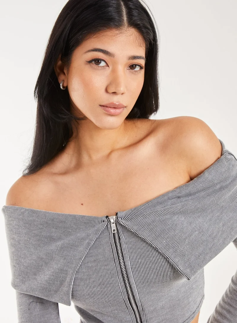 Pink Vanilla Fold Over Zip Bardot Top
