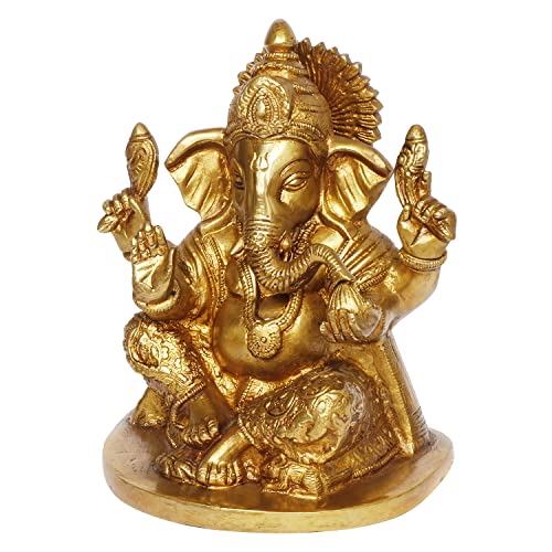 Kartique Brass Ganesh Bhagwan Idol Ganesha Statue Ganpati Murti for Home Entrance Decor Diwali Gift Height 7 Inch Gold Color - Image 4