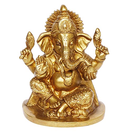 Kartique Brass Ganesh Bhagwan Idol Ganesha Statue Ganpati Murti for Home Entrance Decor Diwali Gift Height 7 Inch Gold Color - Image 2