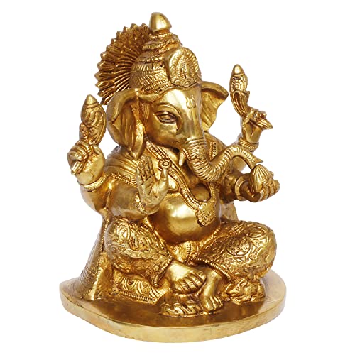 Kartique Brass Ganesh Bhagwan Idol Ganesha Statue Ganpati Murti for Home Entrance Decor Diwali Gift Height 7 Inch Gold Color - Image 3