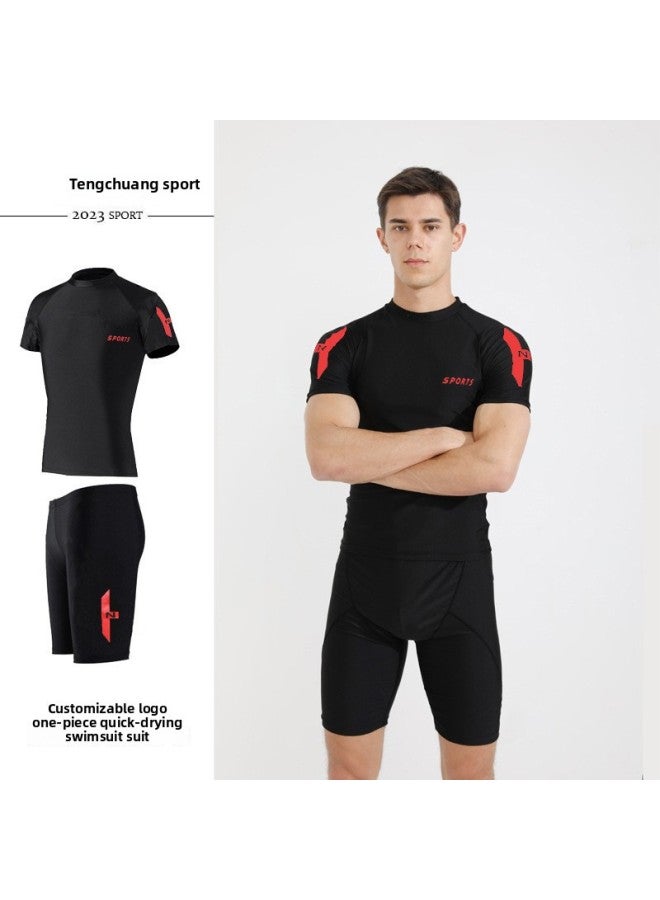 Loquat Swimwear Boys 2023 Swimming Trunks Professional Men's Swimwear Suit Adult Anti-embarrassment Men's Beach Swimwear-Color:Red Label Top And Swimming Trunks- - Image 1