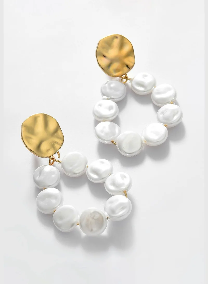 SOHI Gold Plated Pearl Beaded Drop Earring