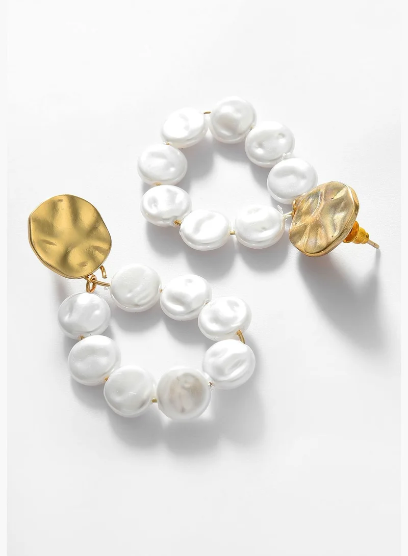 SOHI Gold Plated Pearl Beaded Drop Earring