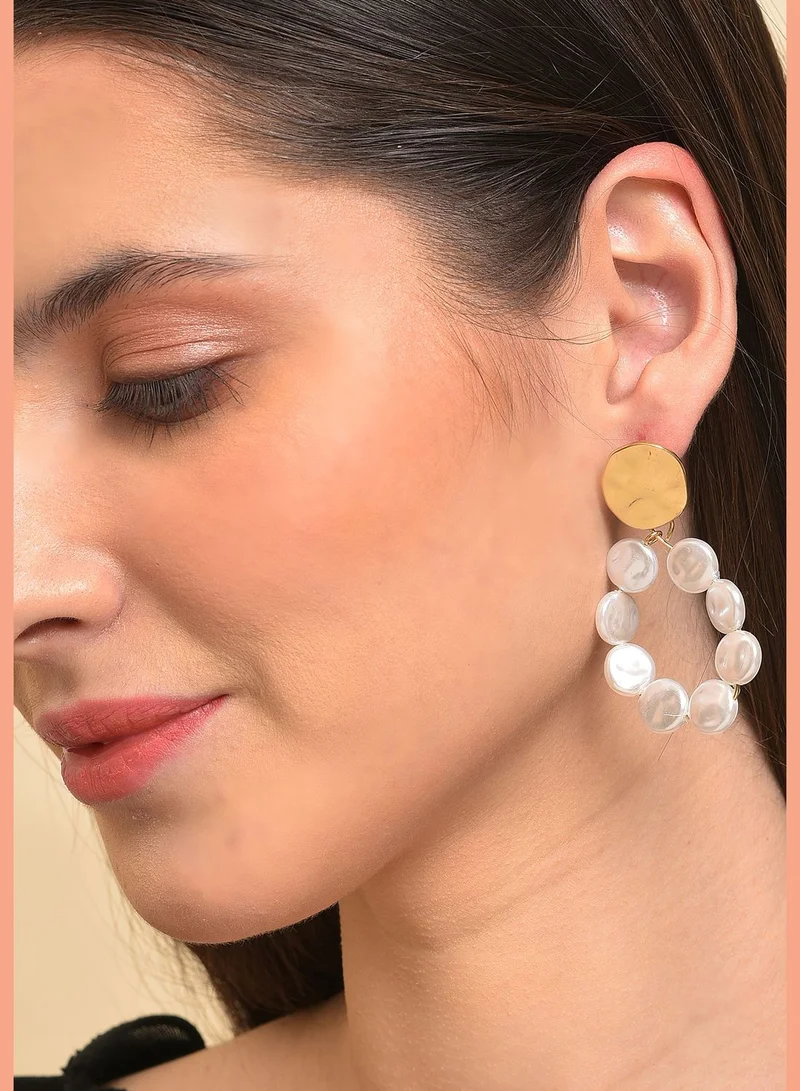 SOHI Gold Plated Pearl Beaded Drop Earring