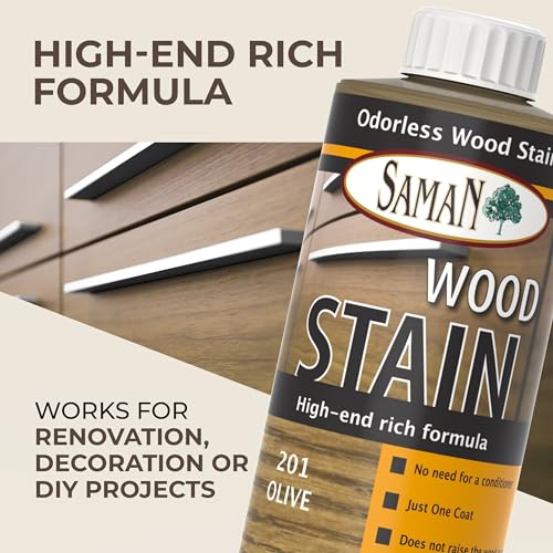 SamaN Interior Water Based Wood Stain - Natural Stain for Furniture, Moldings, Wood Paneling, Cabinets (Olive TEW-201-12, 12 oz) - Image 2