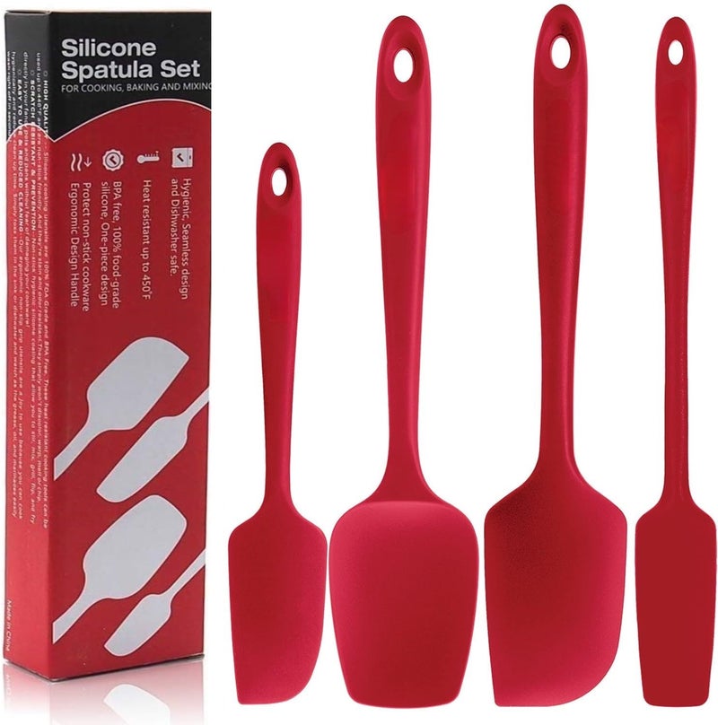 Baskety Spatula Silicone Spatula Set Spatulas Silicone Heat Resistant 500°F Rubber Spatula Seamless One Piece Non-Stick 4-Piece for Cooking Baking Mixing.|SPATULA-4A| (RED) - Image 1