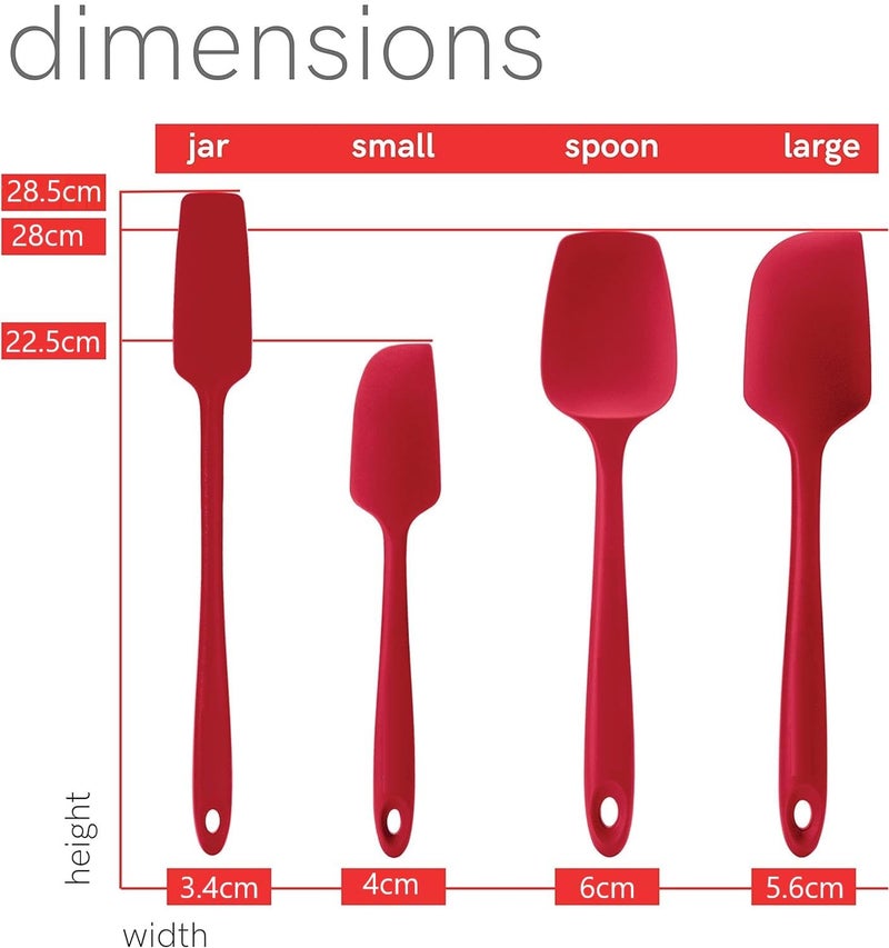 Baskety Spatula Silicone Spatula Set Spatulas Silicone Heat Resistant 500°F Rubber Spatula Seamless One Piece Non-Stick 4-Piece for Cooking Baking Mixing.|SPATULA-4A| (RED) - Image 2