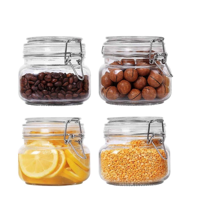 ARUZEN -® - Air Tight Glass Storage Containers with Steel Clamp Lid and Silicon Seal/Glass Jars/Kitchen Storage Containers/Cookie Jar - 500ml - (Set of 4) - Image 1