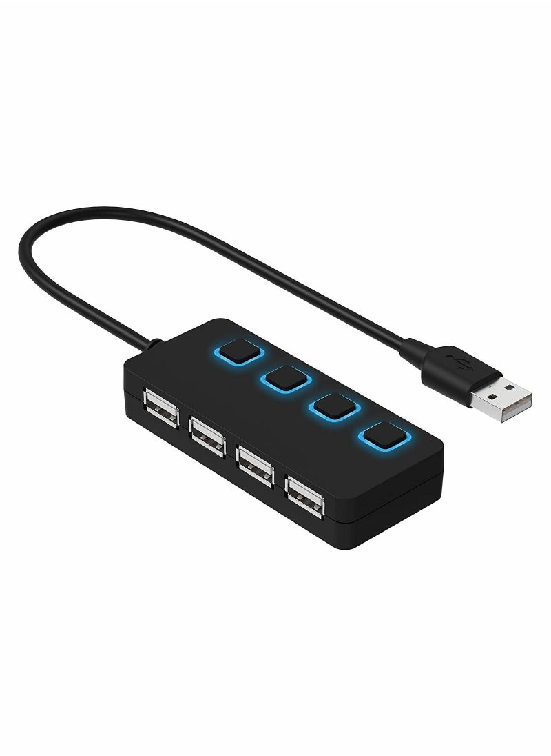 Y&D 4-Port USB 2.0 Data Hub 4 Port Extension Portable Expansion with Individual LED light On/Off Switches for Laptop PC Mobile Phone Hard Drivers Keyboard Flash Driver  - Image 1