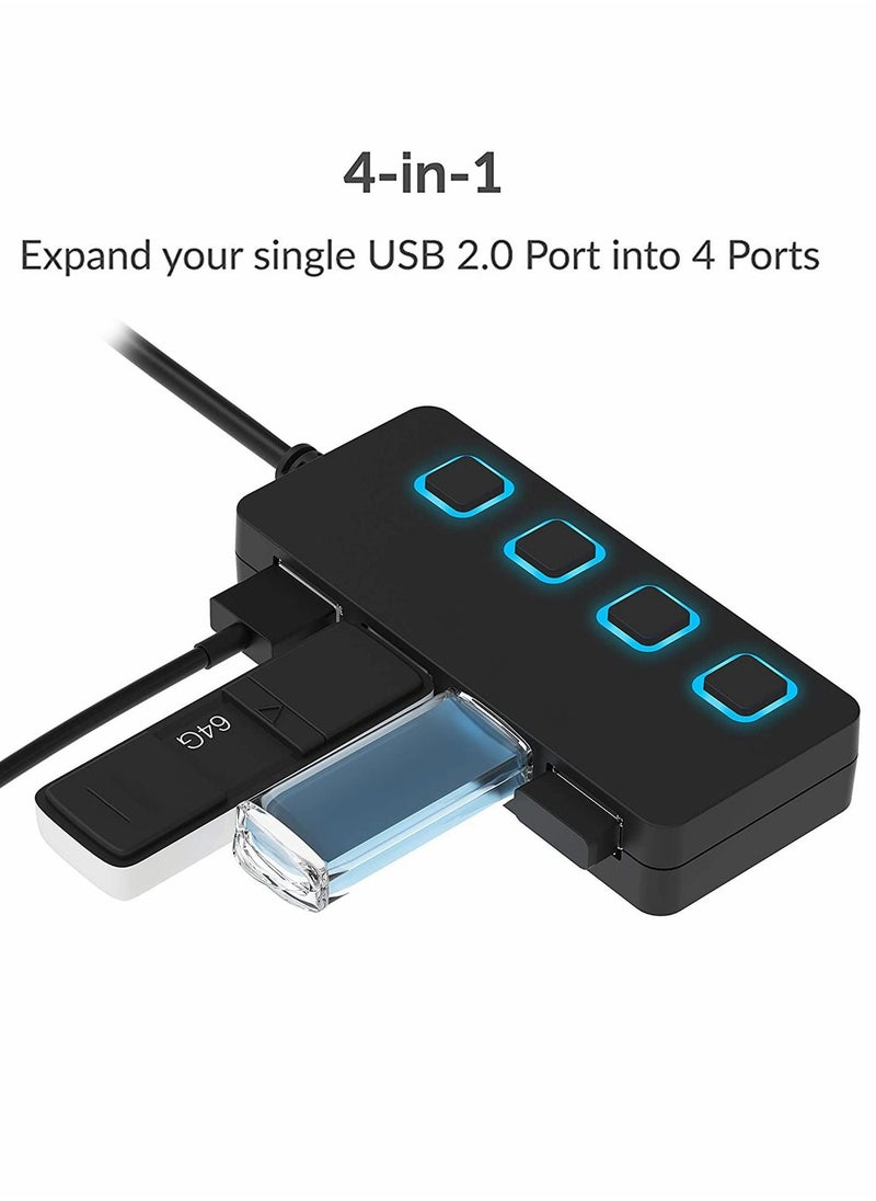 Y&D 4-Port USB 2.0 Data Hub 4 Port Extension Portable Expansion with Individual LED light On/Off Switches for Laptop PC Mobile Phone Hard Drivers Keyboard Flash Driver  - Image 2