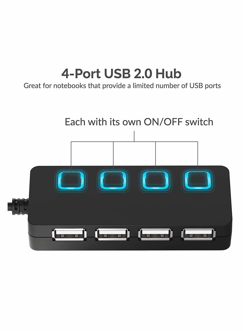 Y&D 4-Port USB 2.0 Data Hub 4 Port Extension Portable Expansion with Individual LED light On/Off Switches for Laptop PC Mobile Phone Hard Drivers Keyboard Flash Driver  - Image 4