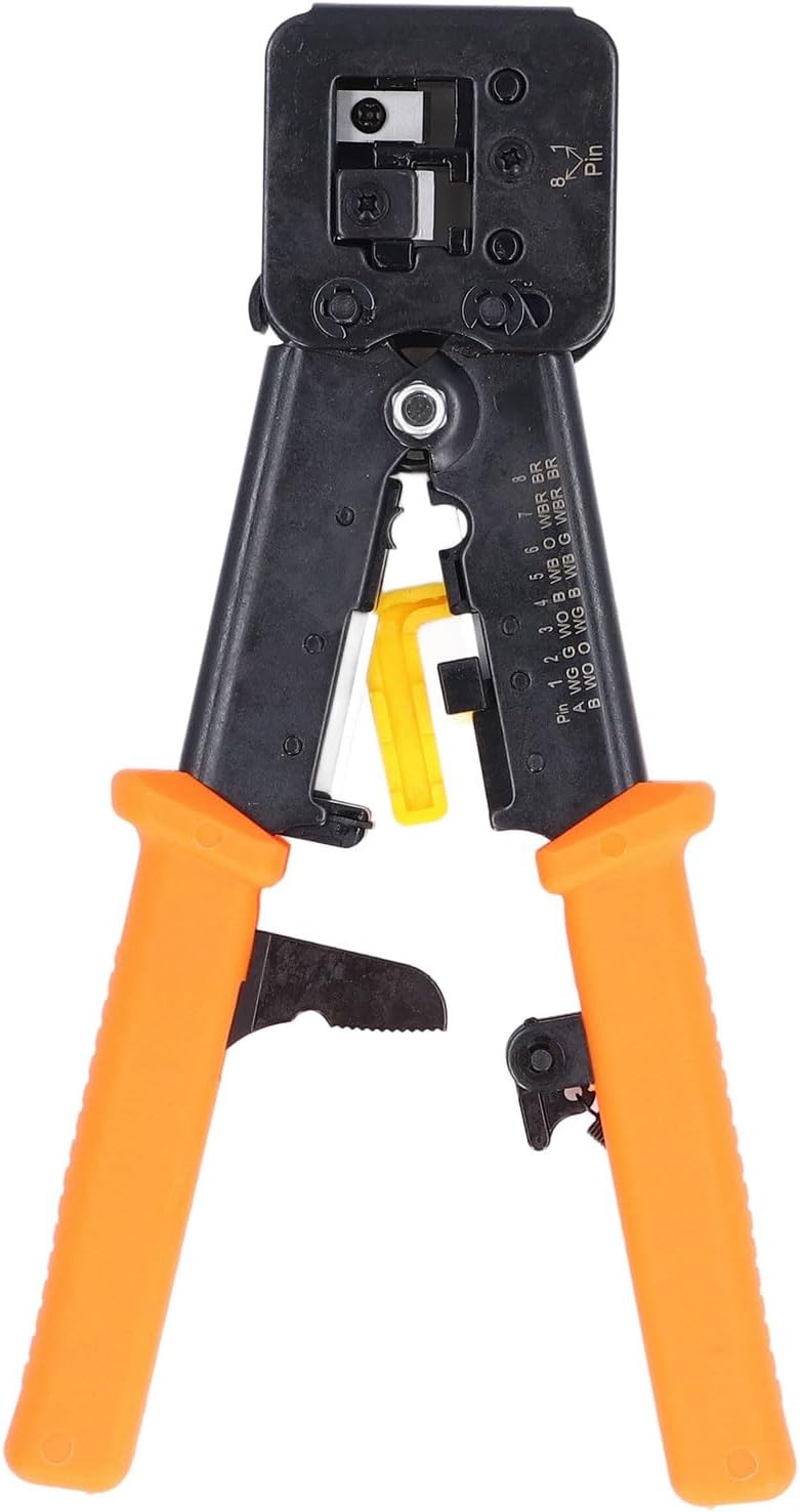 أداة ضغط RJ45 تعمل مع كابلات CAT6 وCAT5E، أداة ضغط لأسلاك الإيثرنت تحتوي على وظائف قطع وفصل الأسلاك، أداة فولاذية متينة متعددة الوظائف لموصلات RJ45 وRJ11 (لون برتقالي) - Image 1