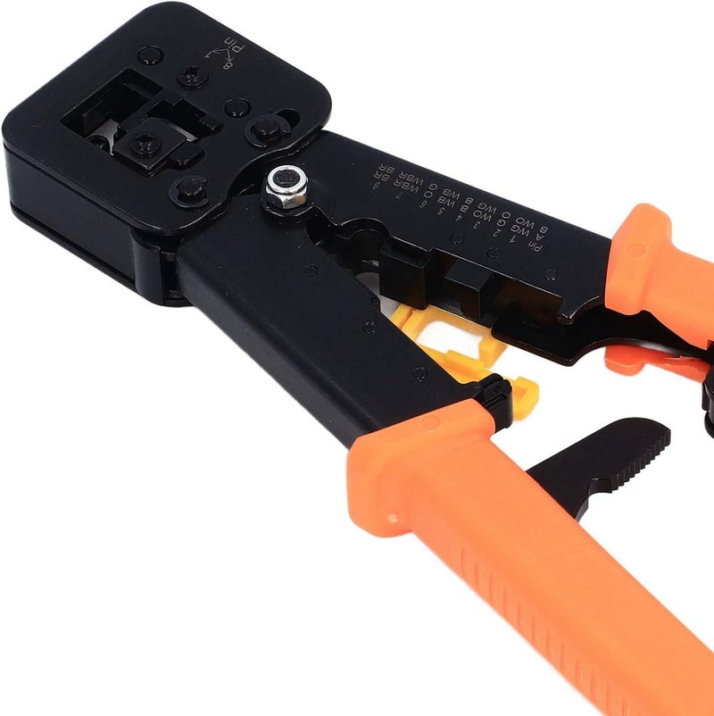 أداة ضغط RJ45 تعمل مع كابلات CAT6 وCAT5E، أداة ضغط لأسلاك الإيثرنت تحتوي على وظائف قطع وفصل الأسلاك، أداة فولاذية متينة متعددة الوظائف لموصلات RJ45 وRJ11 (لون برتقالي) - Image 5