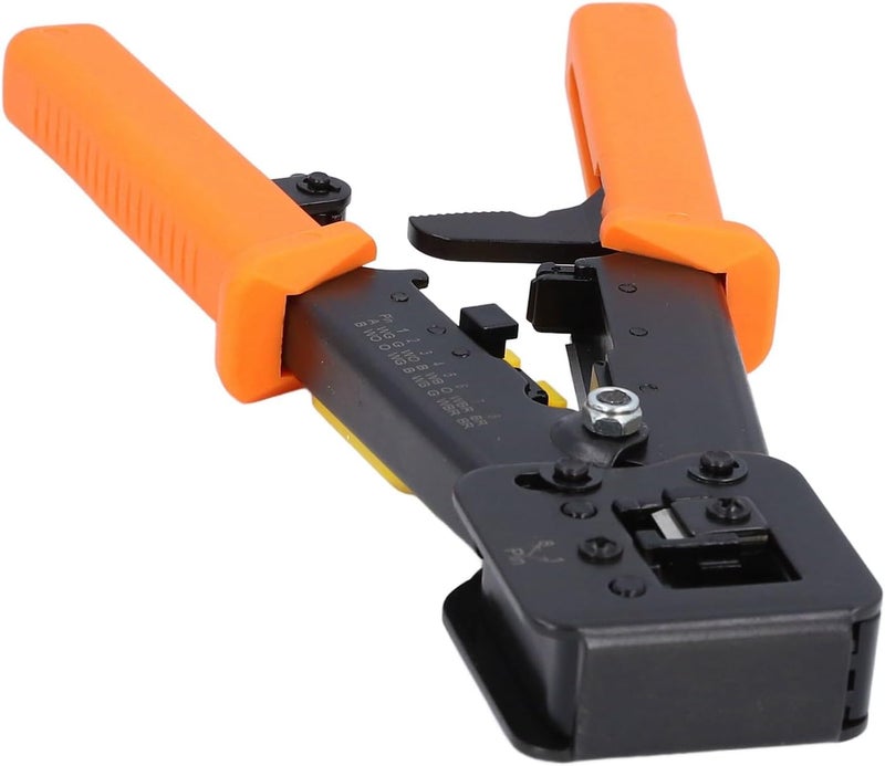 أداة ضغط RJ45 تعمل مع كابلات CAT6 وCAT5E، أداة ضغط لأسلاك الإيثرنت تحتوي على وظائف قطع وفصل الأسلاك، أداة فولاذية متينة متعددة الوظائف لموصلات RJ45 وRJ11 (لون برتقالي) - Image 3