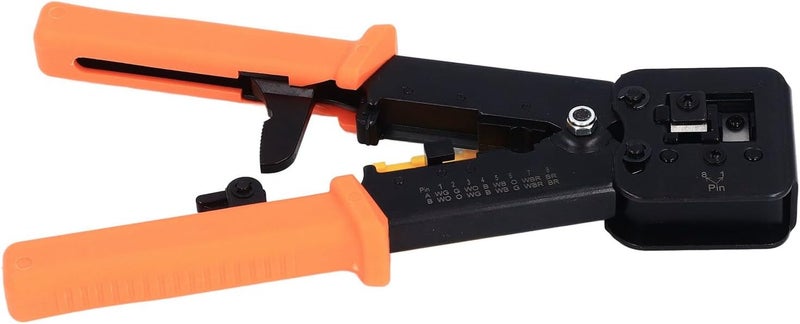 أداة ضغط RJ45 تعمل مع كابلات CAT6 وCAT5E، أداة ضغط لأسلاك الإيثرنت تحتوي على وظائف قطع وفصل الأسلاك، أداة فولاذية متينة متعددة الوظائف لموصلات RJ45 وRJ11 (لون برتقالي) - Image 4