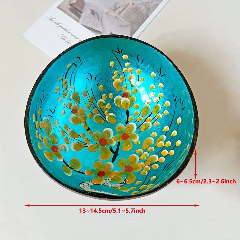 Handcrafted Natural Coconut Shell Bowl Pink Butterfly Inlaid Mosaic Rim Bohemian Style Salad Dessert Home Decor - Image 3