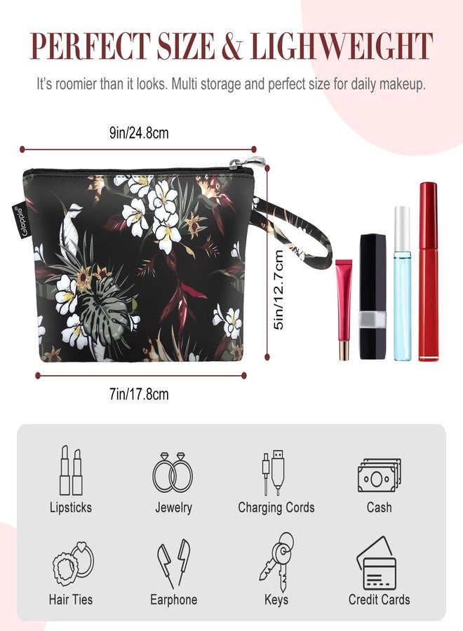 Gloppie Makeup Bag Small Cosmetic Bag for Purse Portable Travel Makeup Pouch for Women White Flower - Image 2