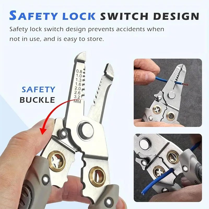 BIRZAR 6in1 Multifunctional Stripper Crimper Cable Cutter Plier Wire Cable Stripping Cutting Winding Crimping Precision Stainless SteeL Hand Tool for Electrician Decrustation Tool - Image 2