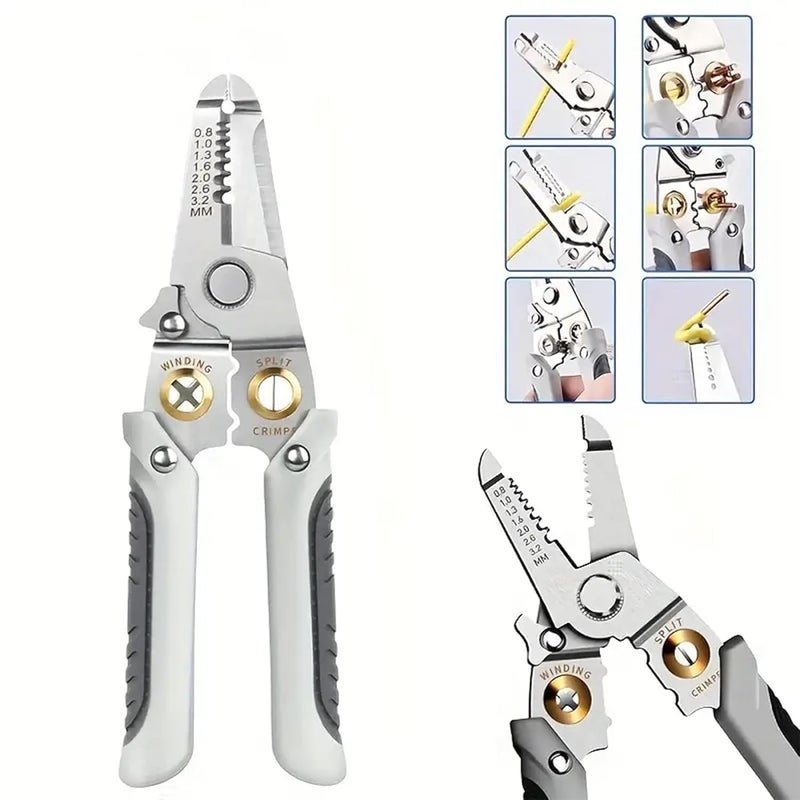 BIRZAR 6in1 Multifunctional Stripper Crimper Cable Cutter Plier Wire Cable Stripping Cutting Winding Crimping Precision Stainless SteeL Hand Tool for Electrician Decrustation Tool - Image 1