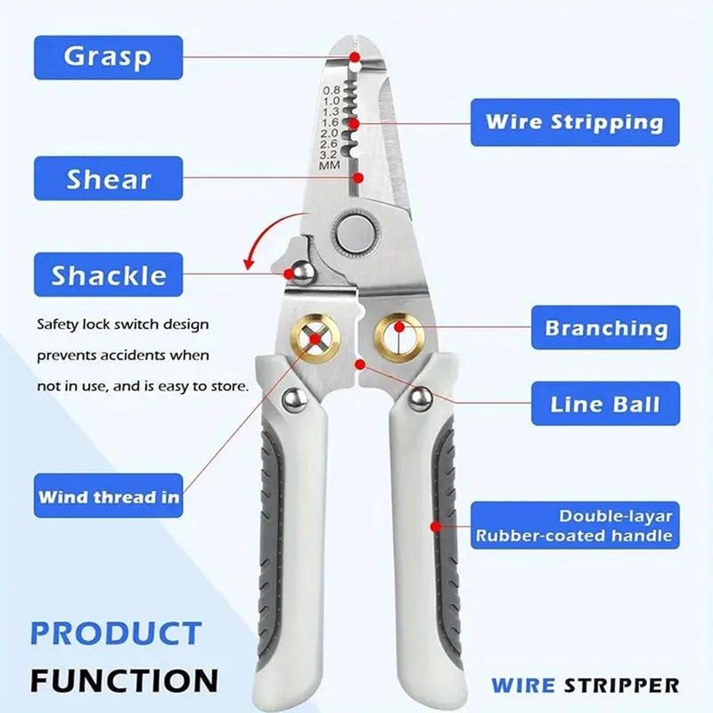 BIRZAR 6in1 Multifunctional Stripper Crimper Cable Cutter Plier Wire Cable Stripping Cutting Winding Crimping Precision Stainless SteeL Hand Tool for Electrician Decrustation Tool - Image 4
